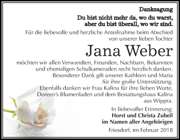 Traueranzeige von Jana Weber von Super Sonntag SGH Mansf. Land