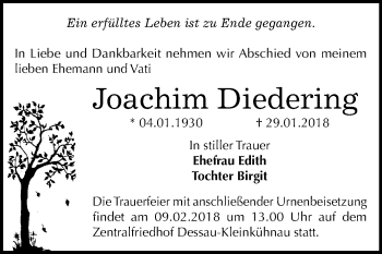 Traueranzeige von Joachim Diedering von Mitteldeutsche Zeitung Dessau-Roßlau