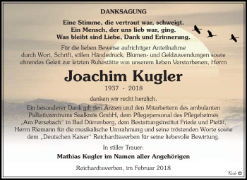 Traueranzeige von Joachim Kugler von Mitteldeutsche Zeitung Weißenfels