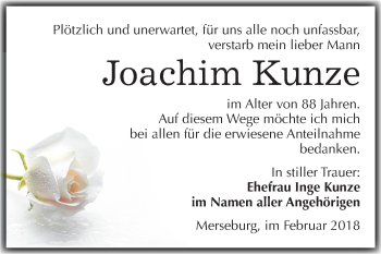 Traueranzeige von Joachim Kunze von Mitteldeutsche Zeitung Merseburg/Querfurt