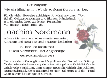 Traueranzeige von Joachim Nordmann von WVG - Wochenspiegel Quedlinburg
