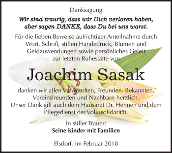 Traueranzeige von Joachim Sasak von Mitteldeutsche Zeitung Köthen