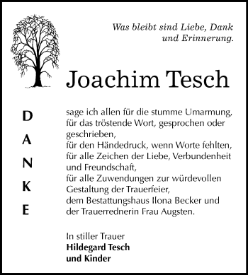 Traueranzeige von Joachim Tesch von Mitteldeutsche Zeitung Sangerhausen
