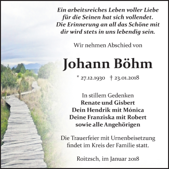 Traueranzeige von Johann Böhm von WVG - Wochenspiegel Bitterfeld