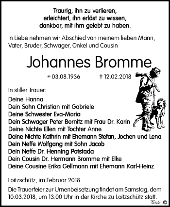 Traueranzeige von Johannes Bromme von Mitteldeutsche Zeitung Zeitz