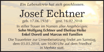 Traueranzeige von Josef Echtner von Mitteldeutsche Zeitung Halle/Saalkreis
