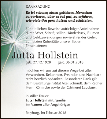 Traueranzeige von Jutta Hollstein von WVG - Wochenspiegel NMB / WSF / ZTZ