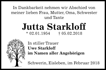Traueranzeige von Jutta Starkloff von Mitteldeutsche Zeitung