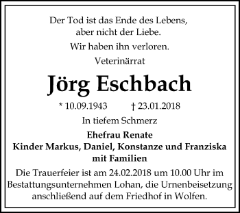 Traueranzeige von Jörg Eschbach von Mitteldeutsche Zeitung Bitterfeld