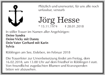 Traueranzeige von Jörg Hesse von Super Sonntag SGH Mansf. Land