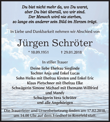 Traueranzeige von Jürgen Schröter von Mitteldeutsche Zeitung Köthen