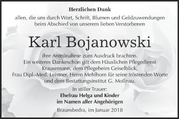 Traueranzeige von Karl Bojanowski von WVG - Wochenspiegel Merseburg