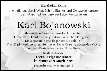 Traueranzeige von Karl Bojanowski von Mitteldeutsche Zeitung Merseburg/Querfurt