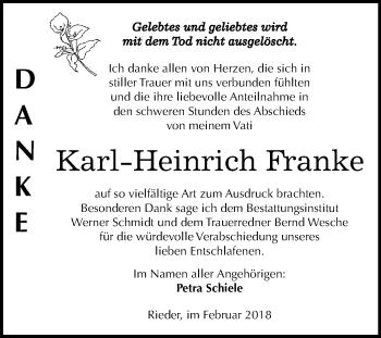 Traueranzeige von Karl-Heinrich Franke von WVG - Wochenspiegel Quedlinburg