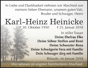 Traueranzeige von Karl-Heinz Heinicke von Mitteldeutsche Zeitung Weißenfels