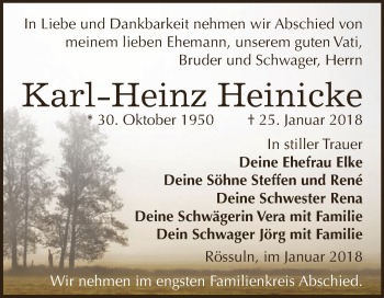 Traueranzeige von Karl-Heinz Heinicke von WVG - Wochenspiegel NMB / WSF / ZTZ