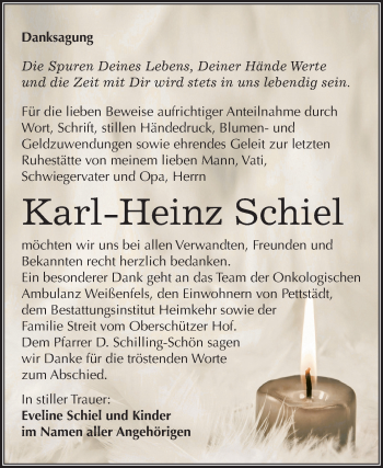 Traueranzeige von Karl-Heinz Schiel von Mitteldeutsche Zeitung Weißenfels