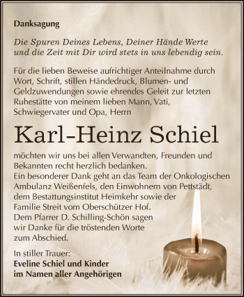 Traueranzeige von Karl-Heinz Schiel von WVG - Wochenspiegel NMB / WSF / ZTZ