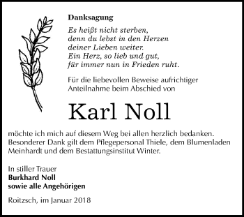 Traueranzeige von Karl Noll von Mitteldeutsche Zeitung Bitterfeld