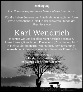 Traueranzeige von Karl Wendrich von Wochenspiegel Mansfelder Land