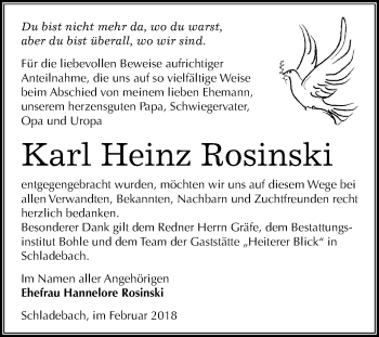Traueranzeige von Karl Heinz Rosinski von Mitteldeutsche Zeitung Merseburg/Querfurt