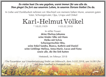 Traueranzeige von Karl Helmut Völkel von Super Sonntag SGH Mansf. Land