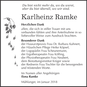 Traueranzeige von Karlheinz Ramke von WVG - Wochenspiegel Wittenberg
