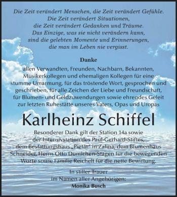 Traueranzeige von Karlheinz Schiffel von Mitteldeutsche Zeitung