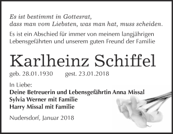Traueranzeige von Karlheinz Schiffel von Super Sonntag Wittenberg