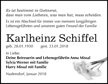 Traueranzeige von Karlheinz Schiffel von Mitteldeutsche Zeitung