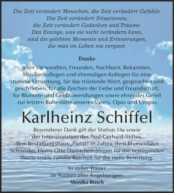 Traueranzeige von Karlheinz Schiffel von Super Sonntag Wittenberg