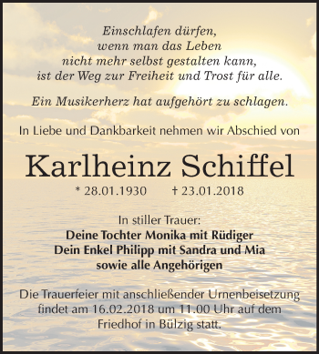 Traueranzeige von Karlheinz Schiffel von Mitteldeutsche Zeitung