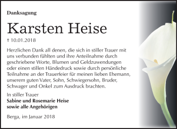 Traueranzeige von Karsten Heise von Mitteldeutsche Zeitung