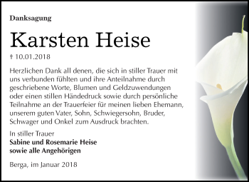 Traueranzeige von Karsten Heise von Super Sonntag SGH Mansf. Land