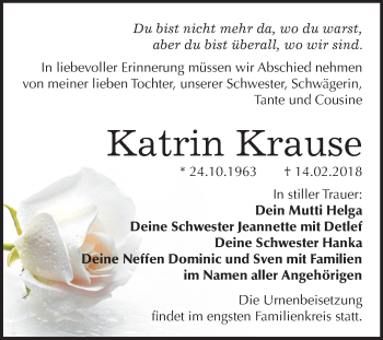 Traueranzeige von Katrin Krause von Mitteldeutsche Zeitung Merseburg/Querfurt