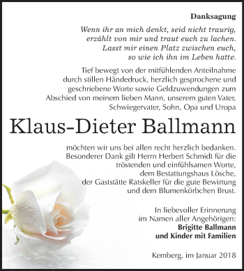 Traueranzeige von Klaus-Dieter Ballmann von Mitteldeutsche Zeitung