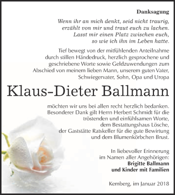 Traueranzeige von Klaus-Dieter Ballmann von WVG - Wochenspiegel Wittenberg