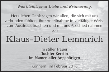 Traueranzeige von Klaus-Dieter Lemmrich von Super Sonntag Bernburg