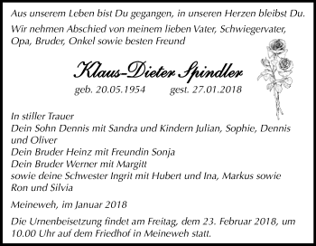 Traueranzeige von Klaus-Dieter Spindler von Mitteldeutsche Zeitung Zeitz