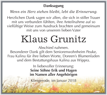 Traueranzeige von Klaus Grunitz von Mitteldeutsche Zeitung Quedlinburg