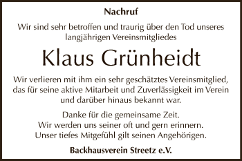 Traueranzeige von Klaus Grünheidt von WVG - Wochenspiegel Dessau / Köthen