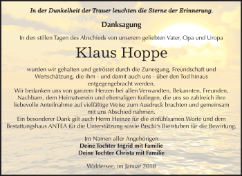 Traueranzeige von Klaus Hoppe von Mitteldeutsche Zeitung Dessau-Roßlau