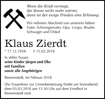 Traueranzeige von Klaus Zierdt von Mitteldeutsche Zeitung Halle/Saalkreis