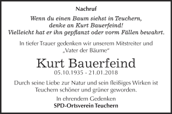 Traueranzeige von Kurt Bauerfeind von WVG - Wochenspiegel NMB / WSF / ZTZ