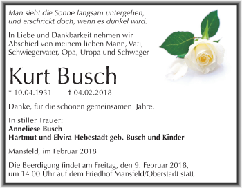 Traueranzeige von Kurt Busch von Mitteldeutsche Zeitung