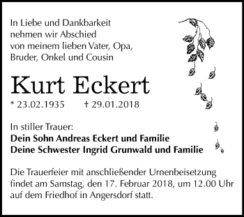 Traueranzeige von Kurt Eckert von Mitteldeutsche Zeitung Halle/Saalkreis
