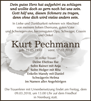 Traueranzeige von Kurt Pechmann von Super Sonntag Bernburg