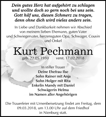 Traueranzeige von Kurt Pechmann von Mitteldeutsche Zeitung Bernburg