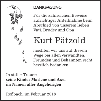 Traueranzeige von Kurt Pätzold von WVG - Wochenspiegel NMB / WSF / ZTZ