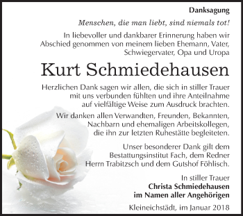Traueranzeige von Kurt Schmiedehausen von Mitteldeutsche Zeitung Merseburg/Querfurt